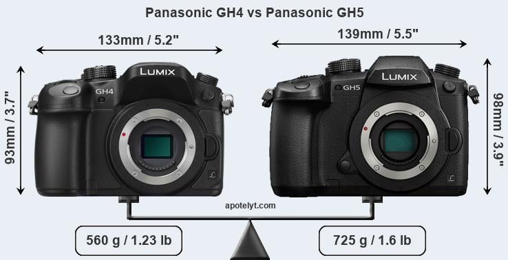 Size Panasonic GH4 vs Panasonic GH5