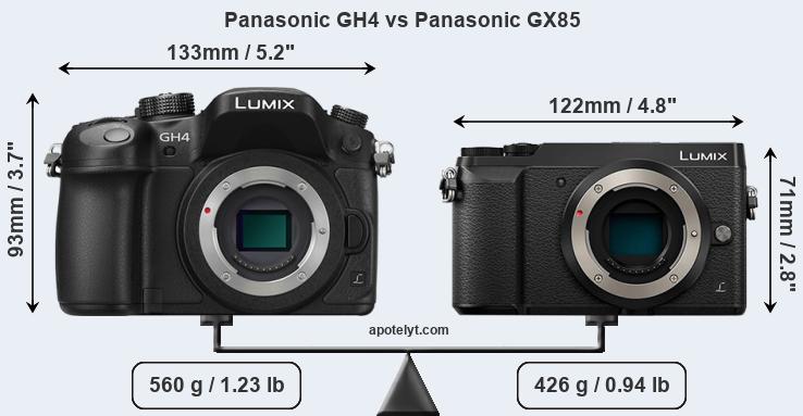 Size Panasonic GH4 vs Panasonic GX85