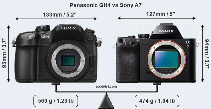 Size Panasonic GH4 vs Sony A7