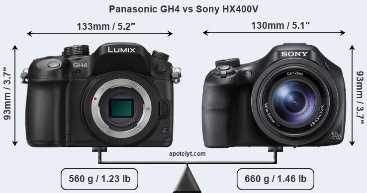 Size Panasonic GH4 vs Sony HX400V