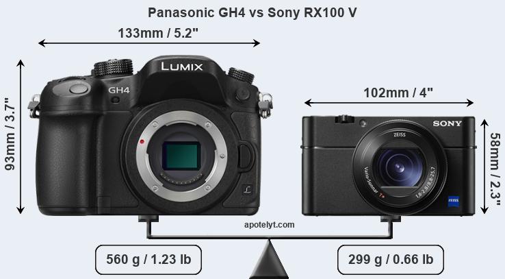 Size Panasonic GH4 vs Sony RX100 V