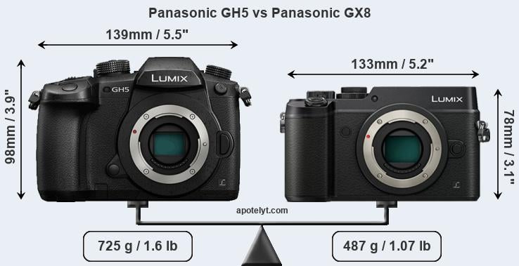 Size Panasonic GH5 vs Panasonic GX8