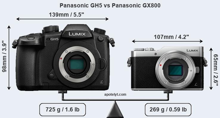 Size Panasonic GH5 vs Panasonic GX800