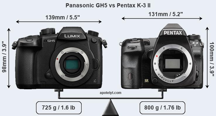 Size Panasonic GH5 vs Pentax K-3 II