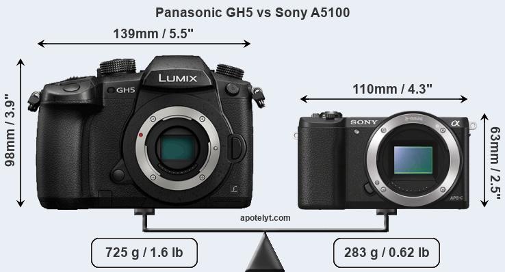 Size Panasonic GH5 vs Sony A5100