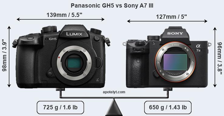 Size Panasonic GH5 vs Sony A7 III