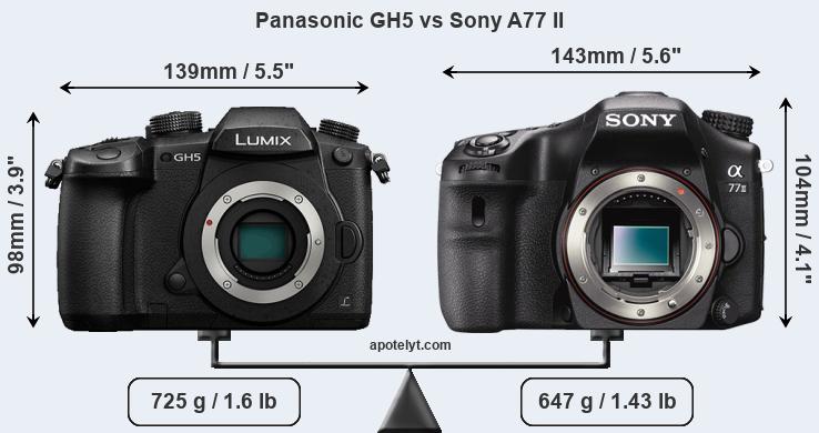 Size Panasonic GH5 vs Sony A77 II