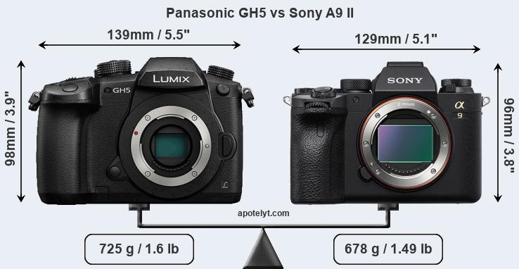 Size Panasonic GH5 vs Sony A9 II