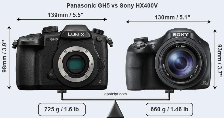 Size Panasonic GH5 vs Sony HX400V