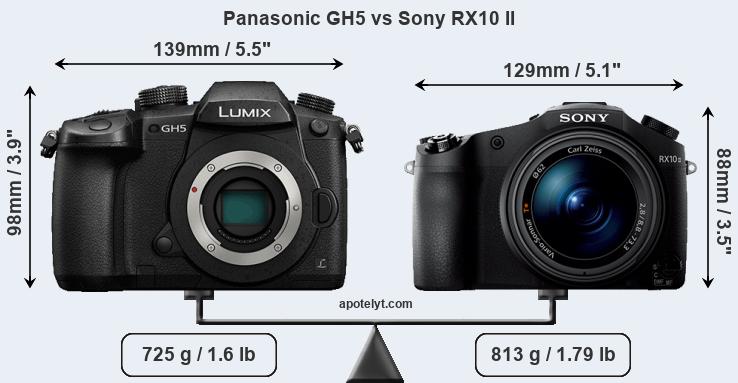 Size Panasonic GH5 vs Sony RX10 II