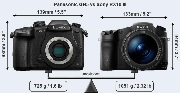 Size Panasonic GH5 vs Sony RX10 III