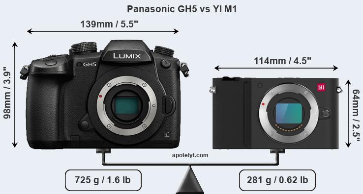 Size Panasonic GH5 vs YI M1