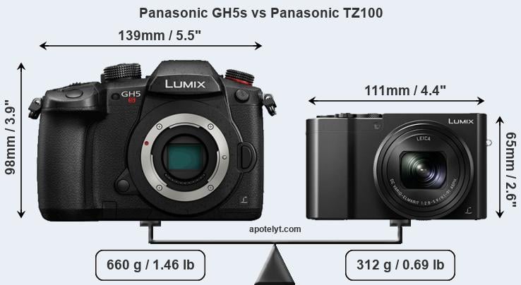 Size Panasonic GH5s vs Panasonic TZ100