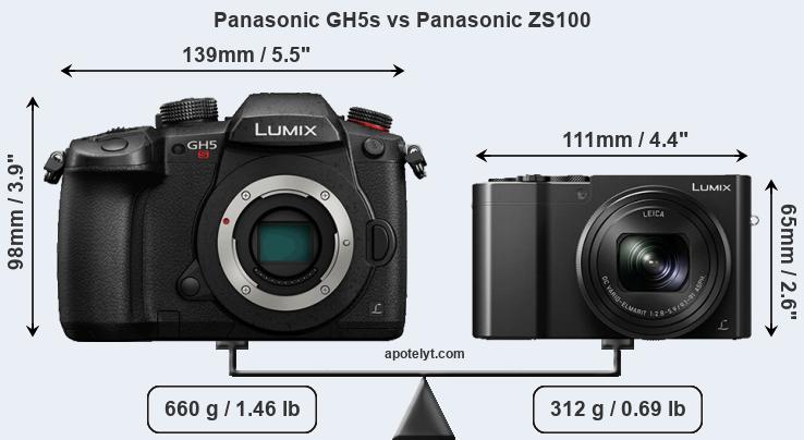 Size Panasonic GH5s vs Panasonic ZS100
