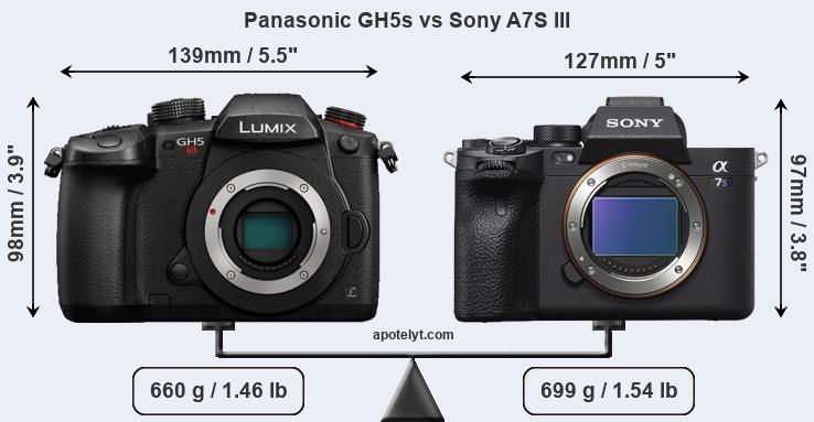 Size Panasonic GH5s vs Sony A7S III