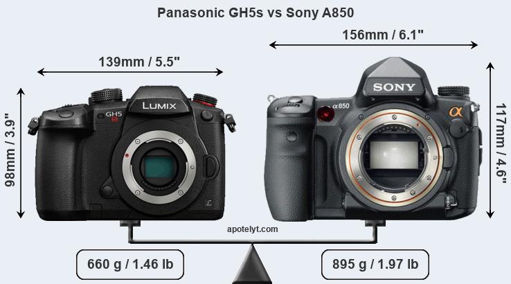 Size Panasonic GH5s vs Sony A850