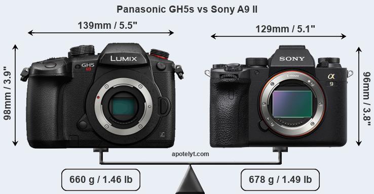 Size Panasonic GH5s vs Sony A9 II