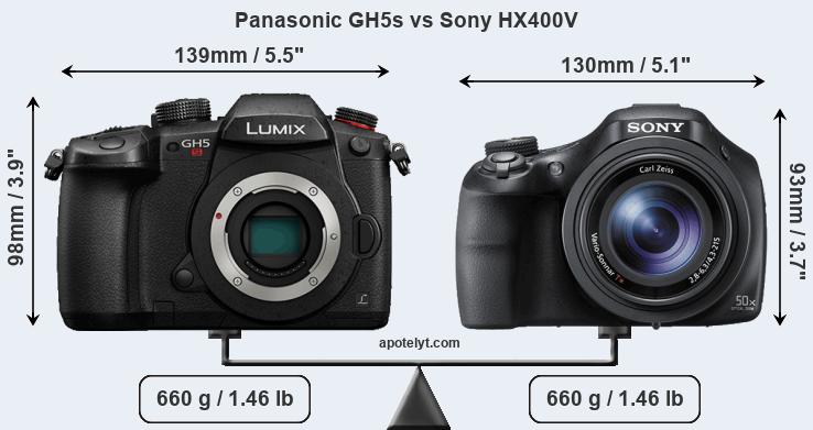 Size Panasonic GH5s vs Sony HX400V