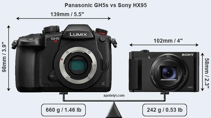 Size Panasonic GH5s vs Sony HX95