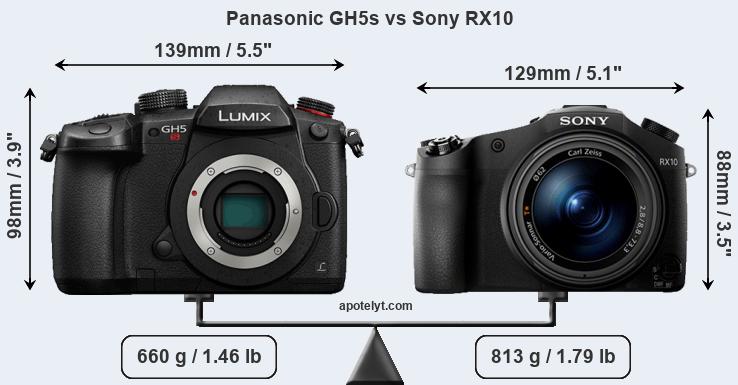 Size Panasonic GH5s vs Sony RX10