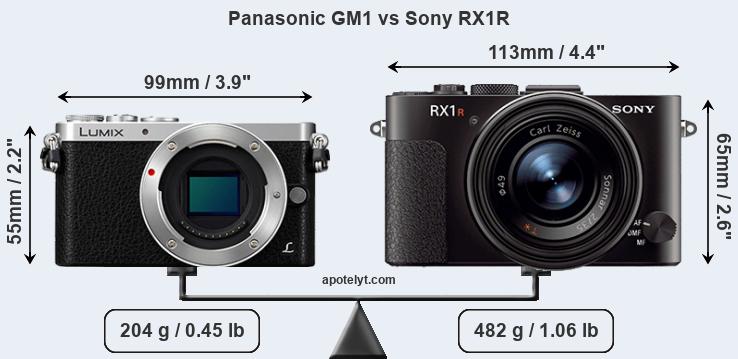 Size Panasonic GM1 vs Sony RX1R