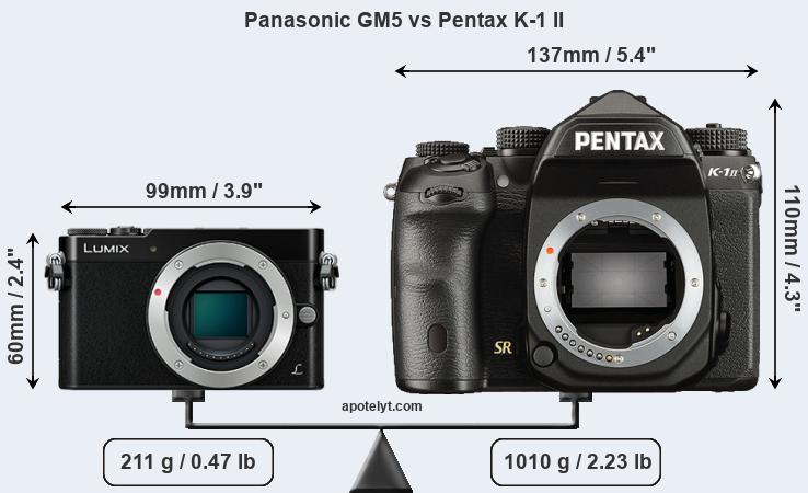 Size Panasonic GM5 vs Pentax K-1 II