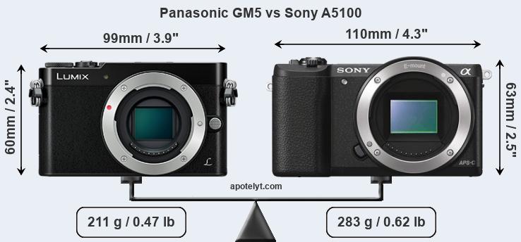 Size Panasonic GM5 vs Sony A5100
