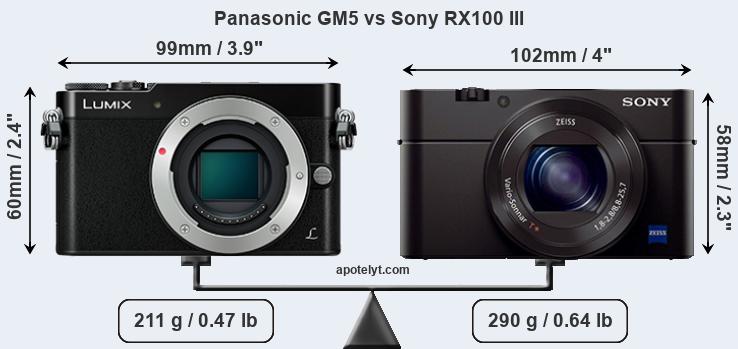 Size Panasonic GM5 vs Sony RX100 III