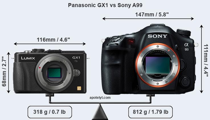 Size Panasonic GX1 vs Sony A99