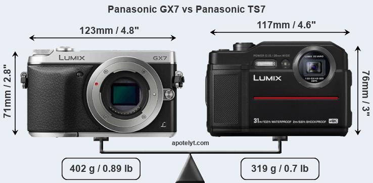 Size Panasonic GX7 vs Panasonic TS7