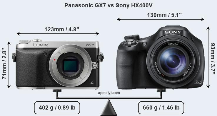 Size Panasonic GX7 vs Sony HX400V