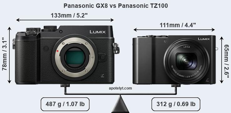 Size Panasonic GX8 vs Panasonic TZ100