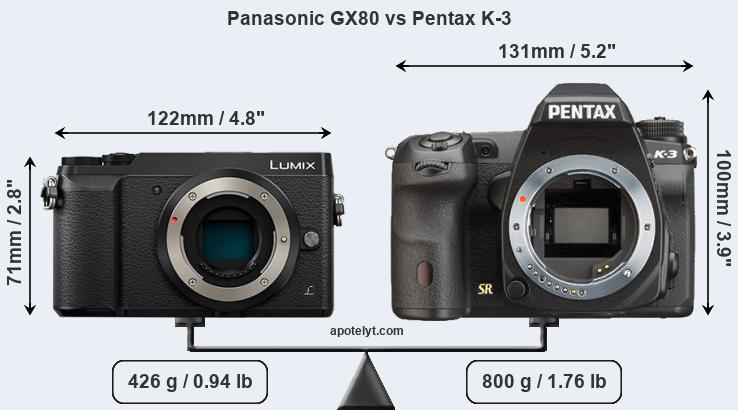 Size Panasonic GX80 vs Pentax K-3