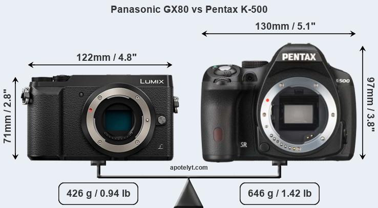 Size Panasonic GX80 vs Pentax K-500
