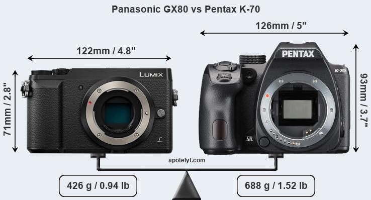 Size Panasonic GX80 vs Pentax K-70