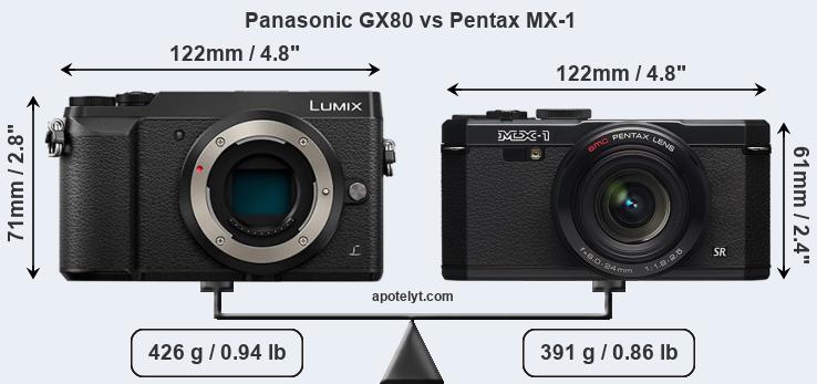 Size Panasonic GX80 vs Pentax MX-1