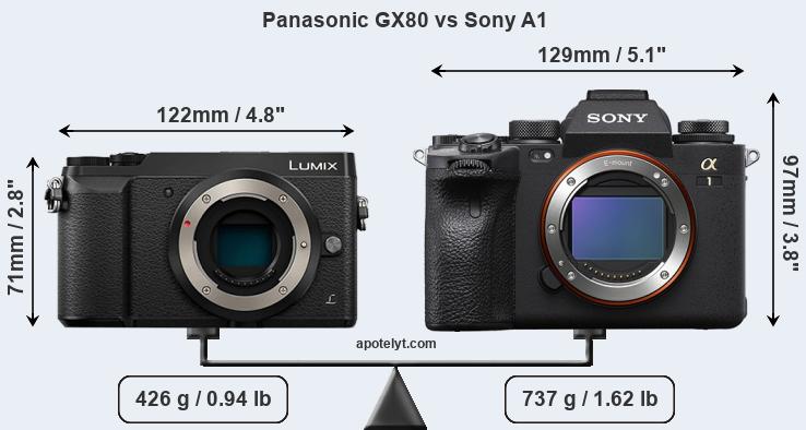 Size Panasonic GX80 vs Sony A1
