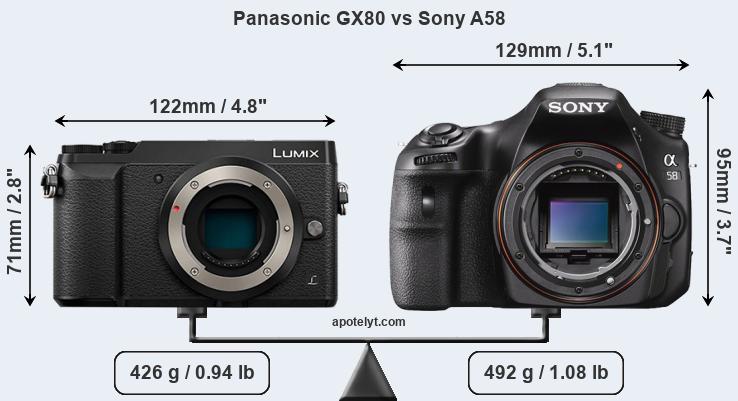 Size Panasonic GX80 vs Sony A58