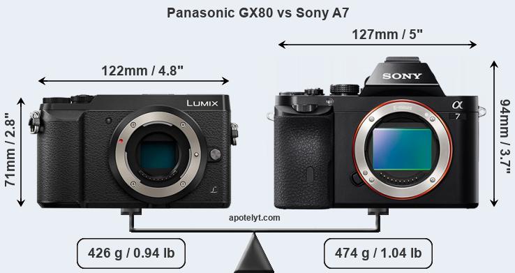 Size Panasonic GX80 vs Sony A7