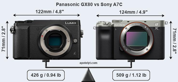 Size Panasonic GX80 vs Sony A7C