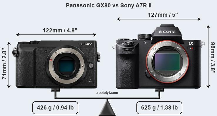Size Panasonic GX80 vs Sony A7R II