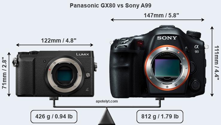 Size Panasonic GX80 vs Sony A99
