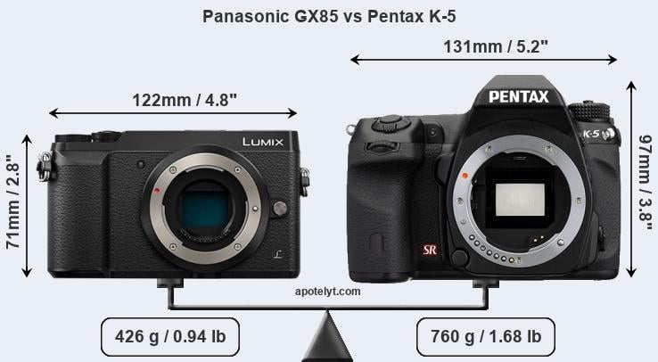 Size Panasonic GX85 vs Pentax K-5