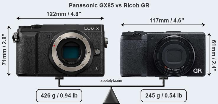 Size Panasonic GX85 vs Ricoh GR