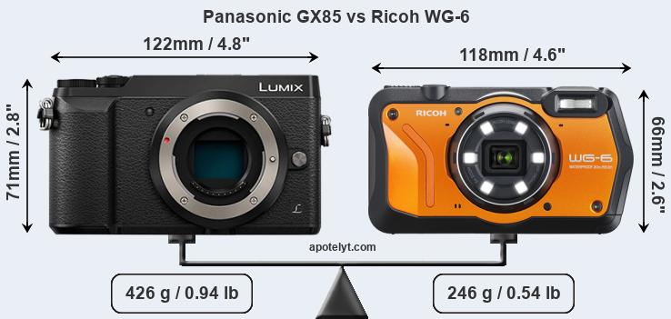 Size Panasonic GX85 vs Ricoh WG-6