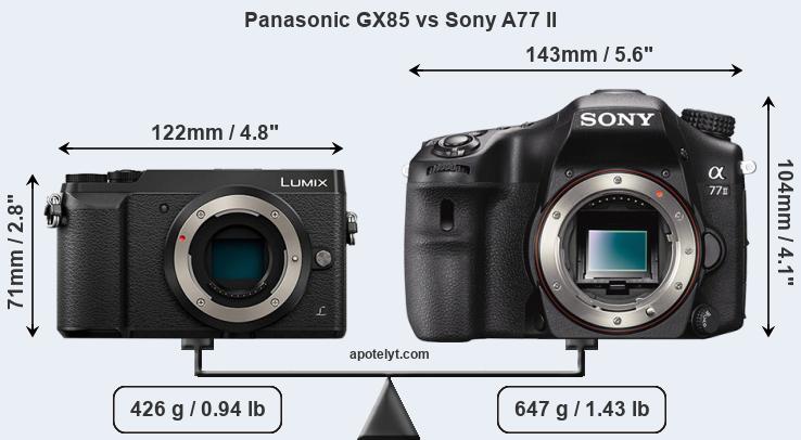 Size Panasonic GX85 vs Sony A77 II