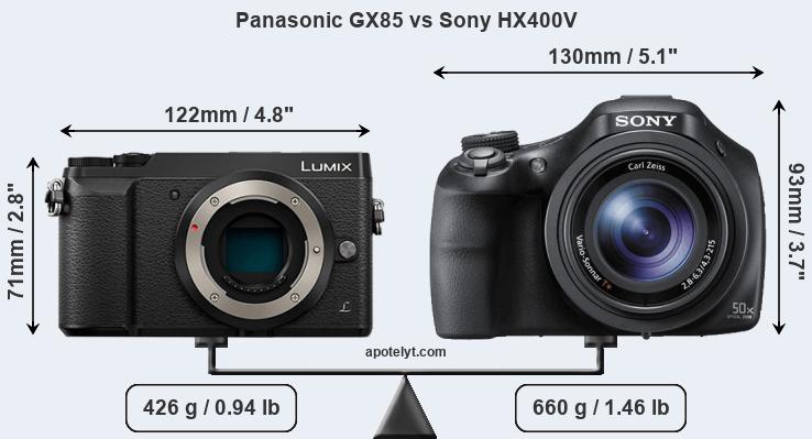 Size Panasonic GX85 vs Sony HX400V