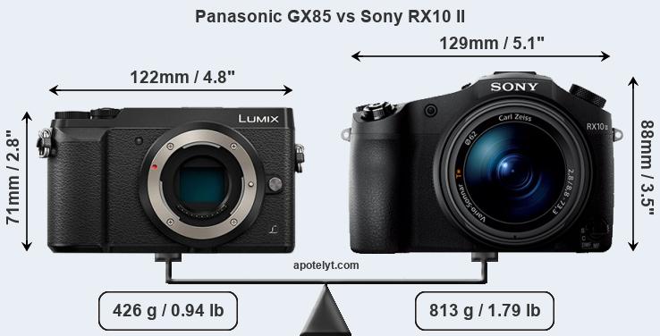 Size Panasonic GX85 vs Sony RX10 II