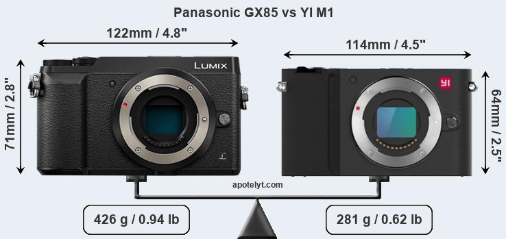 Size Panasonic GX85 vs YI M1