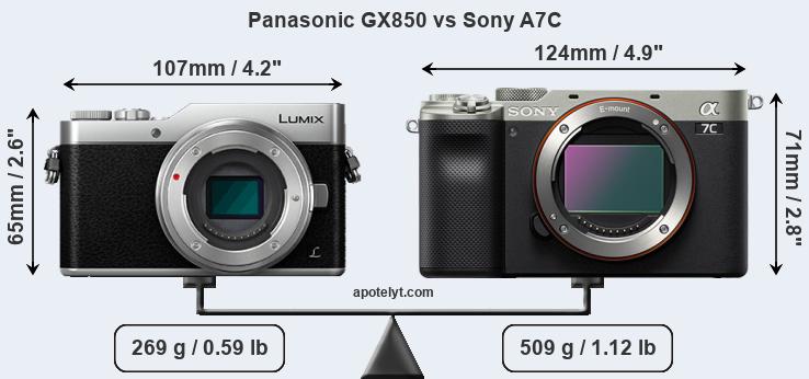 Size Panasonic GX850 vs Sony A7C
